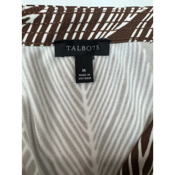 Talbots Jersey Shirtdress Linear Palms Neutral Boho Tie Packable Brown Medium - Picture 3 of 9